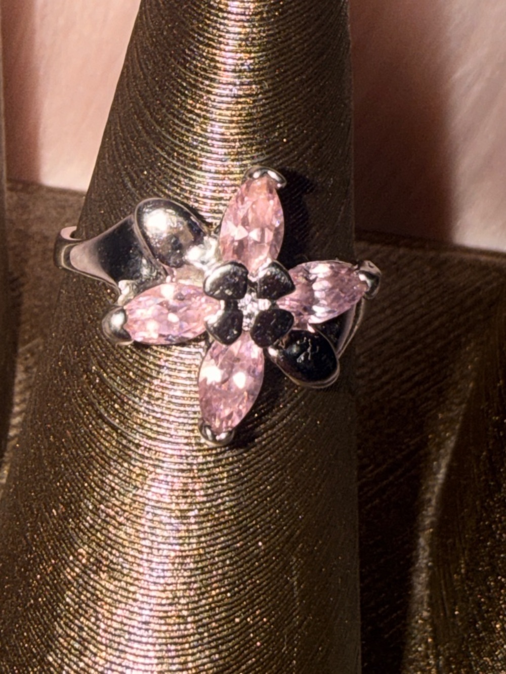 Vintage 925 Sterling Silver Pink Marquise Flower Ring - Size 6.5 - Picture 10 of 12